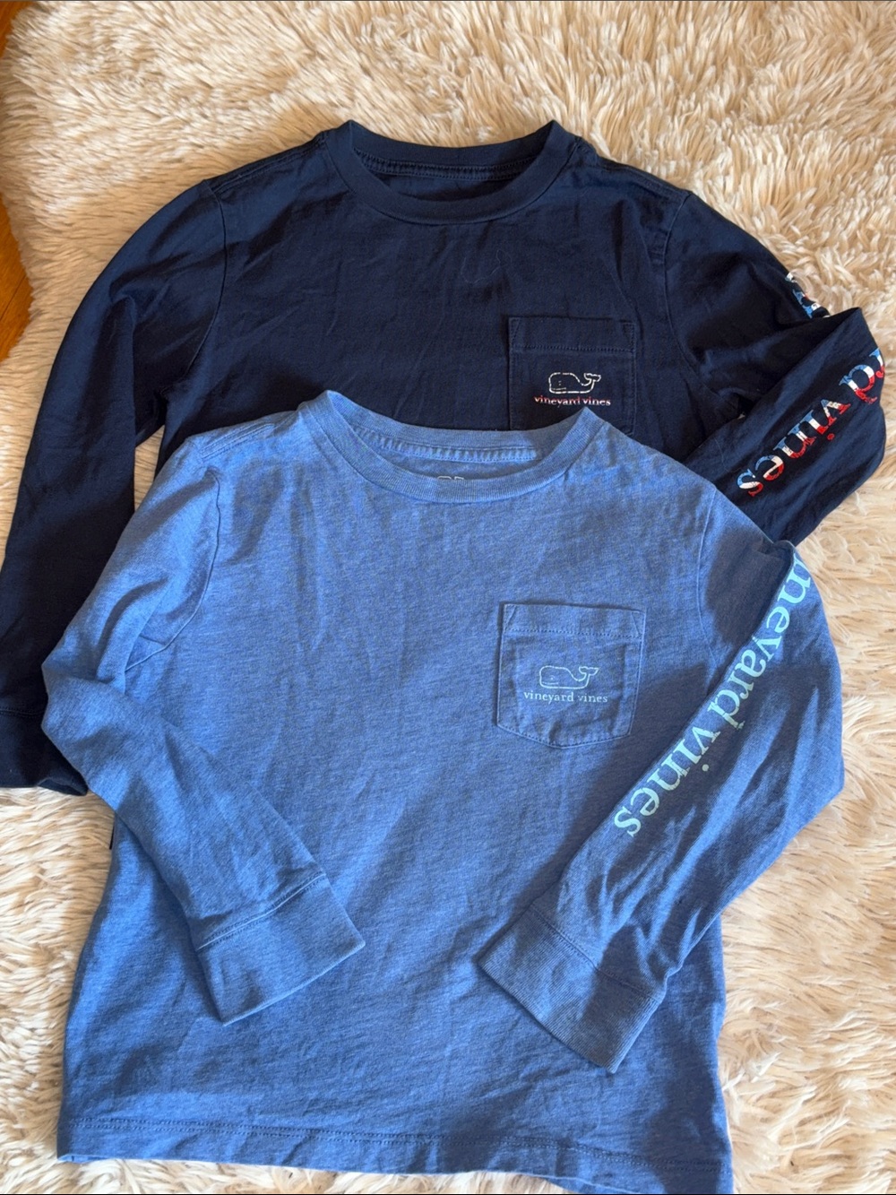 🐳 Vineyard Vines Navy & Light Blue Long-Sleeve Pocket Tees size 5